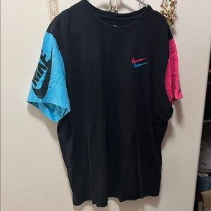 Nike Black Tee with Blue and Pink Sleeves